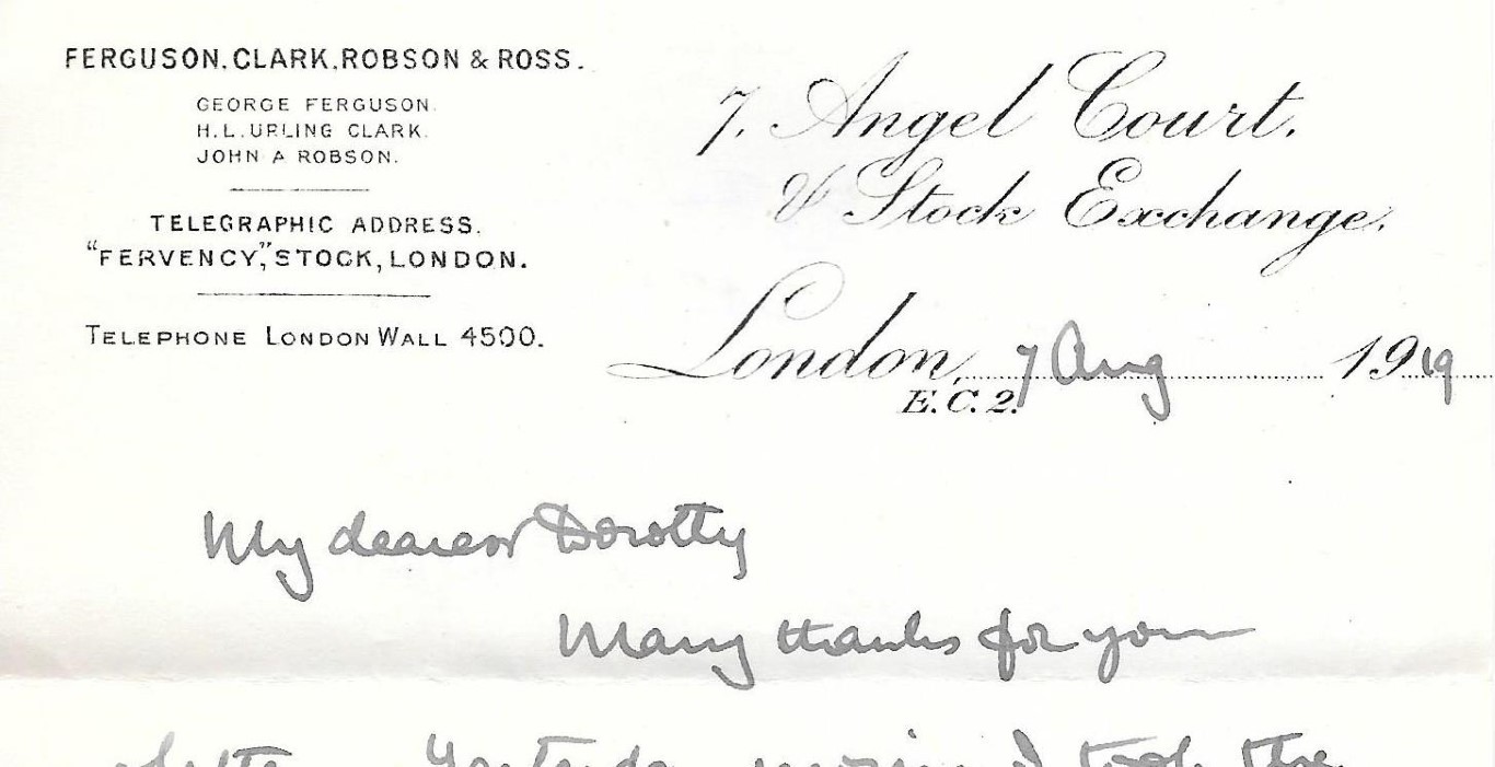 Original 1919 notepaper from Jack Robson's letters to Dorothy Grist after WWI.